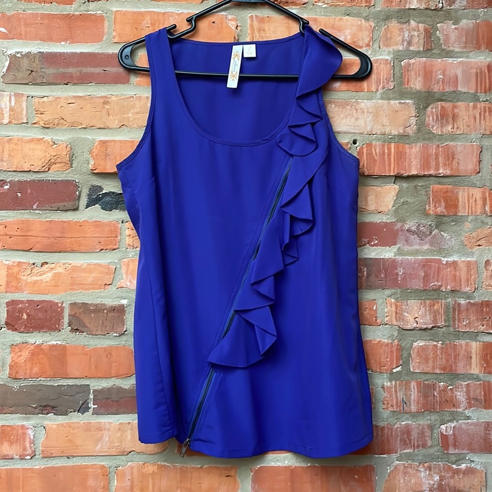 Adiva blue tank with zipper and ruffles